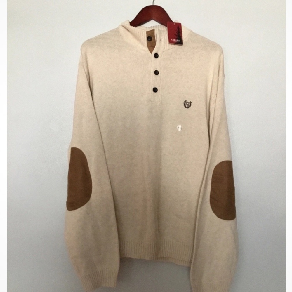 Chaps Sweater with Brown Elbow Patches